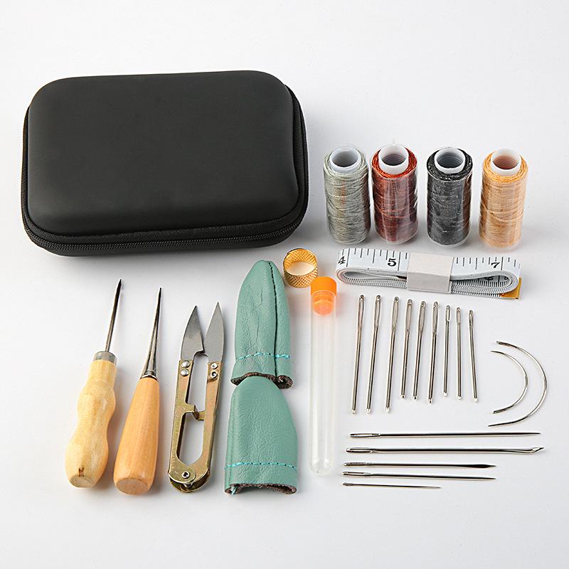 Hand-Stitched Leather Goods DIY Sewing Kit: 33-Piece Set for Making Leather Items