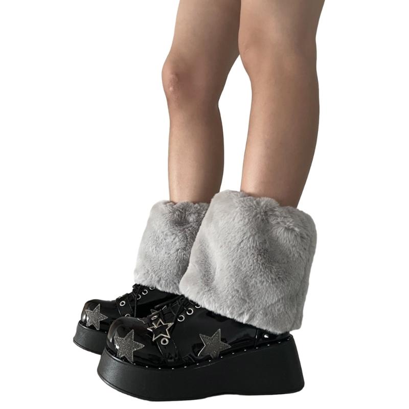 Women Furs Leg Warmer Winter Furry Long Boot Cuffs Fuzzy Shoe Cover Party Costume for Holiday Festival Performances Play
