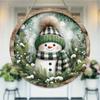 Rustic Farmhouse Snowman Print Round Wooden Hanging Plaque Winter Pine Wreath Wall Decor Front Door Hanging Sign Indoor Outdoor Holiday Decoration