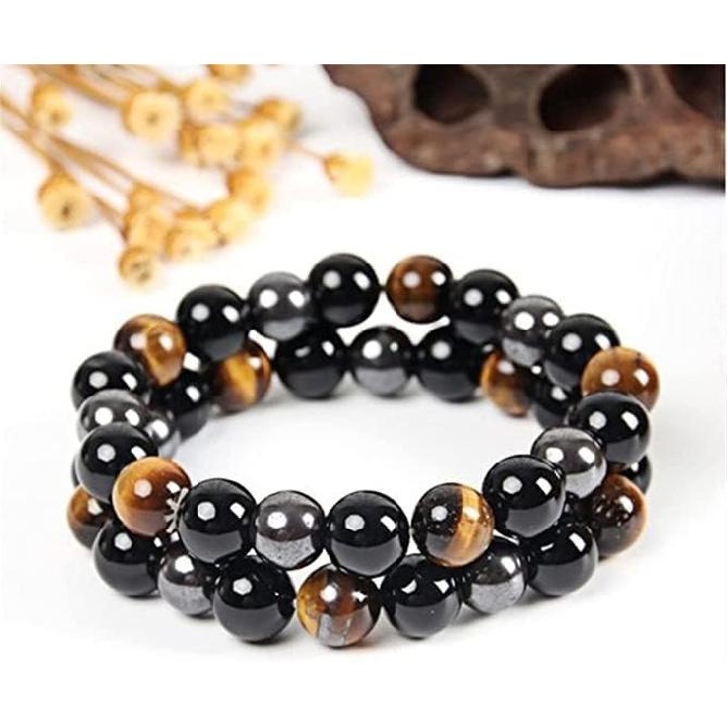 WFJ Obsidian Hämatit Dreifachschutz Armbänder Set - Tigerauge Perlen Natürlicher Stein Armband für Männer Frauen Edelstein (10 MM)