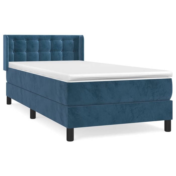3131169 vidaXL Lit à sommier tapissier et matelas Bleu foncé 80x200 cm Velours