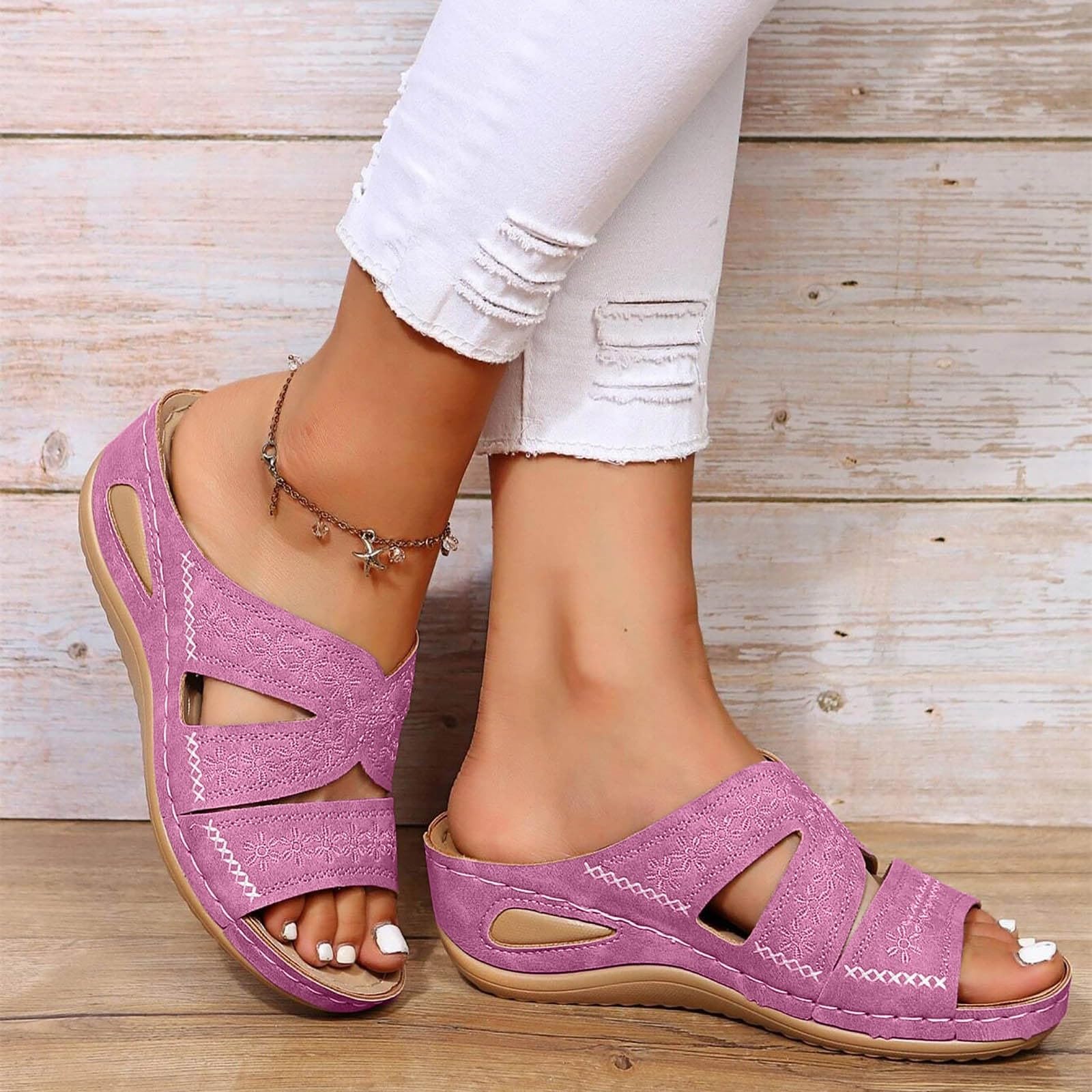 

Ladies sandals with fish mouth, thick sole, raised height, embroidered sandals 36