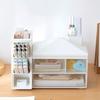 Creative Oblique Pen Holder Storage Box with Drawer Organizer Large Capacity Office Table Stationery Files Organizer with Cover