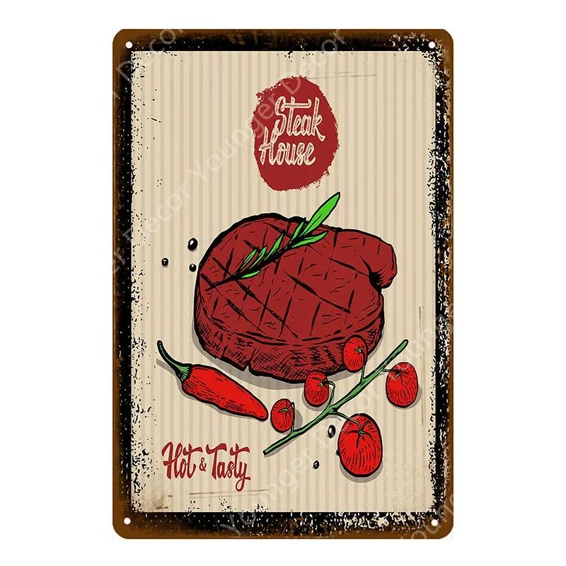 BBQ Steak House Grill Party Vintage Poster Wall Decor For Bar Pub Kitchen Home Plate Barbecue Metal Signs Painting Plaque YJ187