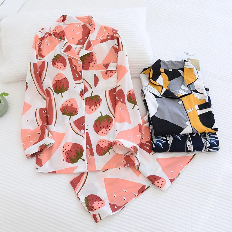 Warm Season and Summer Cotton Pajamas Suit Plus Size Home Service Soft Long-sleeved Geometric Pattern