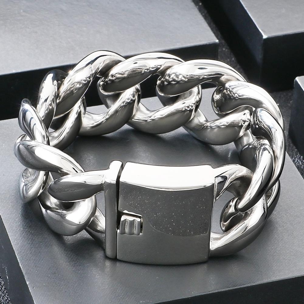 

Luxury 30mm Cuban Link Chain Bracelet for Man Vacuum Plated Stainless Steel Men s Bracelets Hip Hop Heavy Duty Street Jewelry 23CM серебряный
