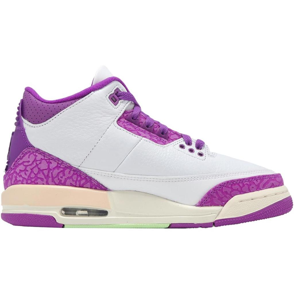 Air Jordan 3 Retro GS Joker Kids Sneakers White Vapor-Green Vivid-Purple HQ0784-100