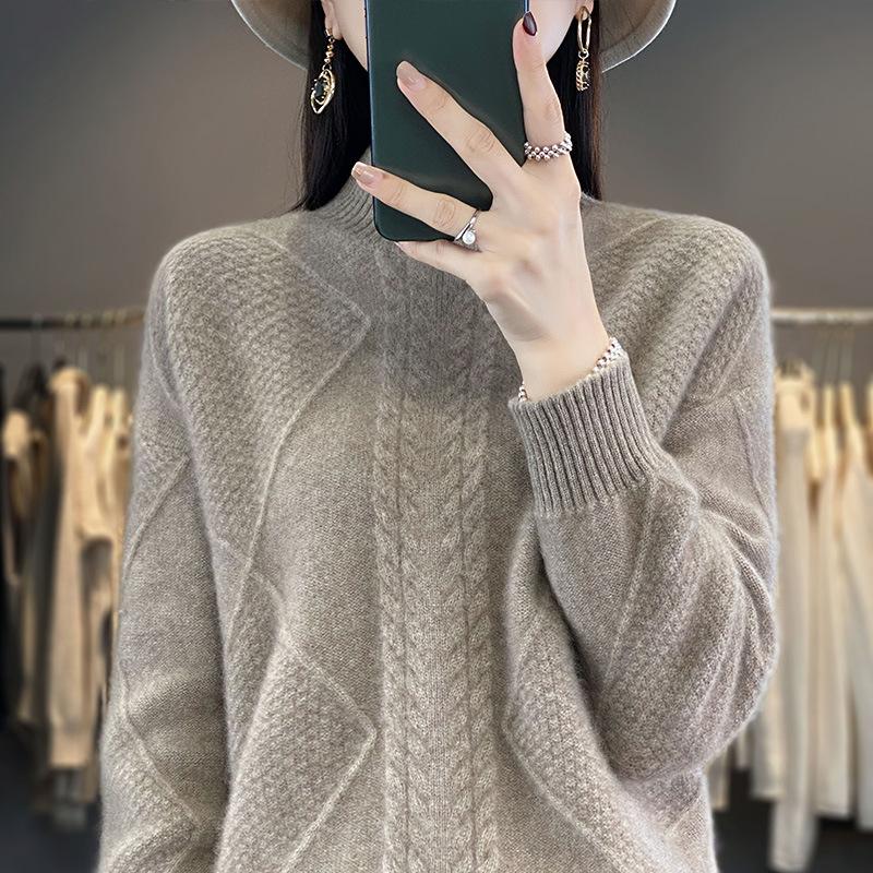 INDFS Women's Fashion Casual Fall Winter Solid Color Print Long Sleeve Half Turtleneck Sweaters