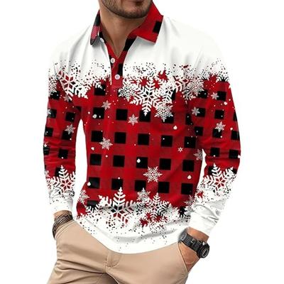 Weihnachten Herren Langarm Poloshirt 2025 Modisches Freizeitpolo Slim Fit Hemd mit Kragen Büroarbeit Golfshirt Freizeit