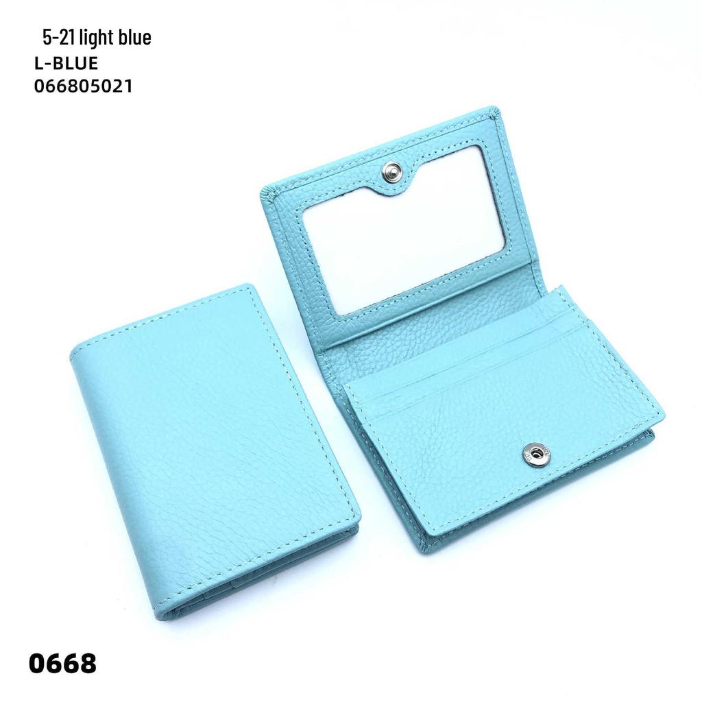 Premium Leather Card Holder: Unisex Cowhide Business Case with Mirror Window, Snap Closure & Coin Purse.