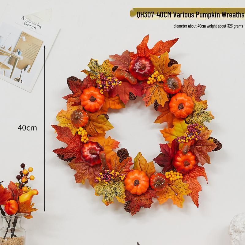 Pumpkin Berry Maple Leaf Vine Halloween Decor Wreath for Hotel & Mall