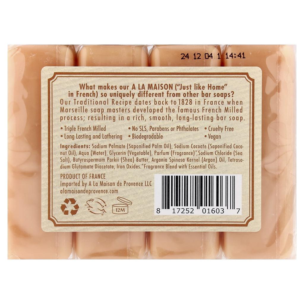 A La Maison de Provence Hand and Body Solid Soap, Orange Bergamot, 4-pack, 100g (3.5oz) Each