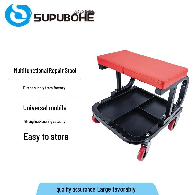 Multifunctional C-type Repair Stool with Wheels: Thick Leather Work Stool for Auto Repair, Beauty, and Car Wash