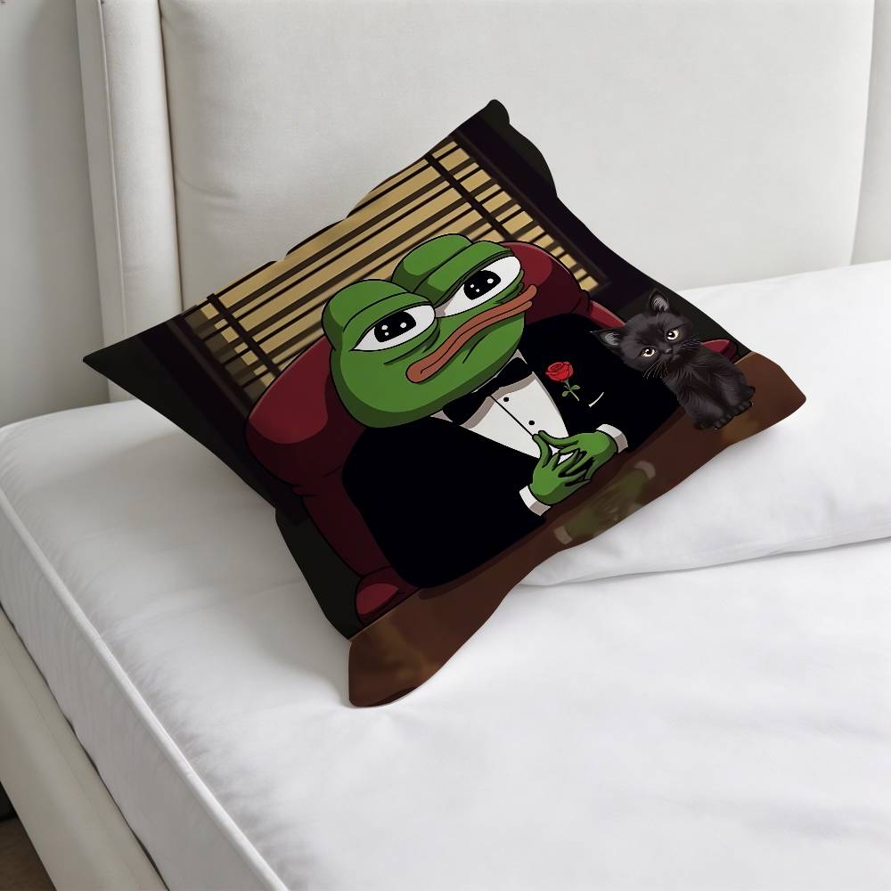 Meme Fuuny Frog PPepe Square Pillow Cover Decorative Throw Pillow Case for Sofa Couch Bed Home Car Living Room Decoration