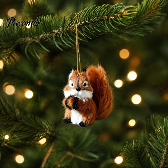 Realistic Squirrel Stuffed Toy Plush Hanging Ornament, Artificial Fur Animal Figurine for Christmas Cute Pendant Car Mirror Tree Decor, Rearview