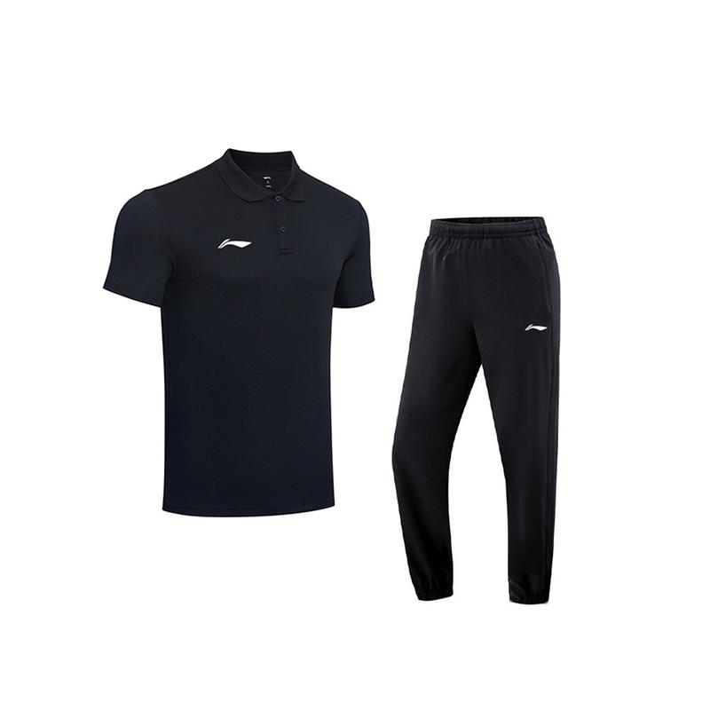 

Li Ning Поло Однотонное Быстросохнущее С коротким рукавом Повседневный Спортивный комплект Унисекс комплекты AWBV131-1 S