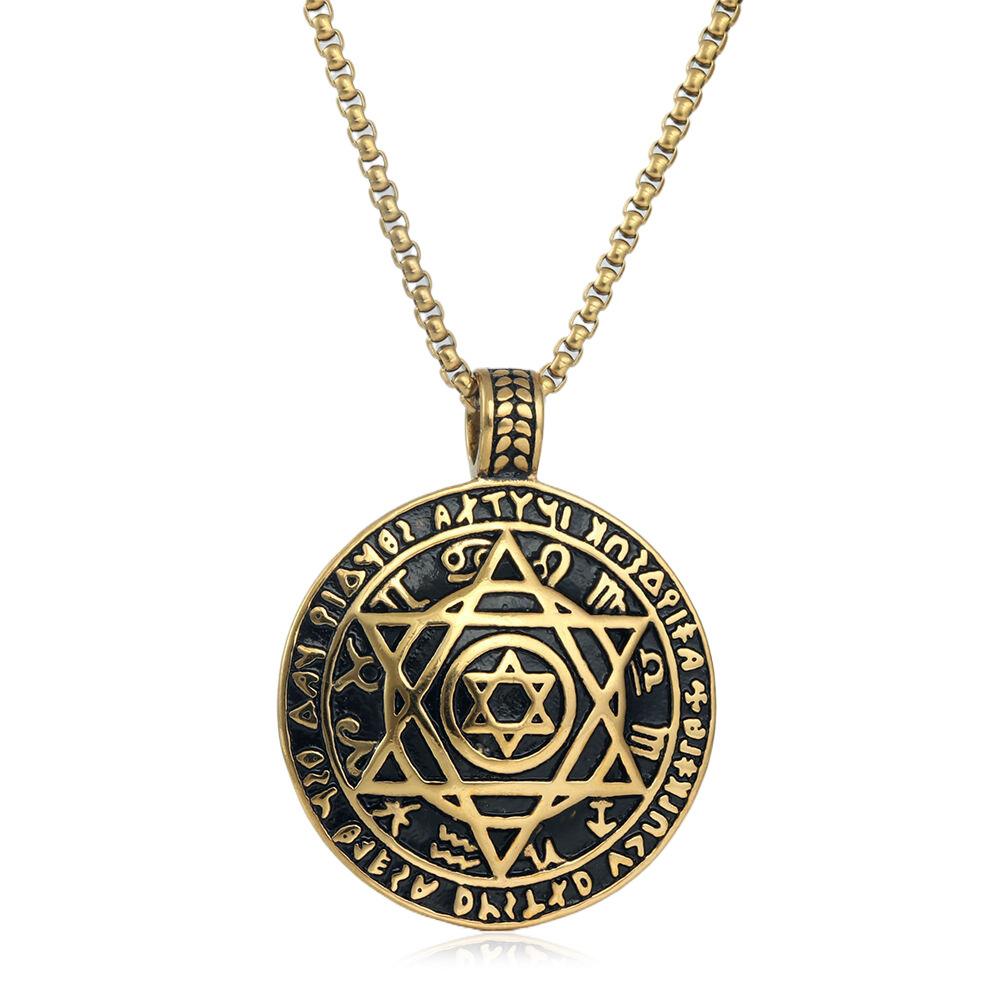 European and American Round Pendant Personalized Retro Trendy Man Round Hexagram Pendant 2026 60CM