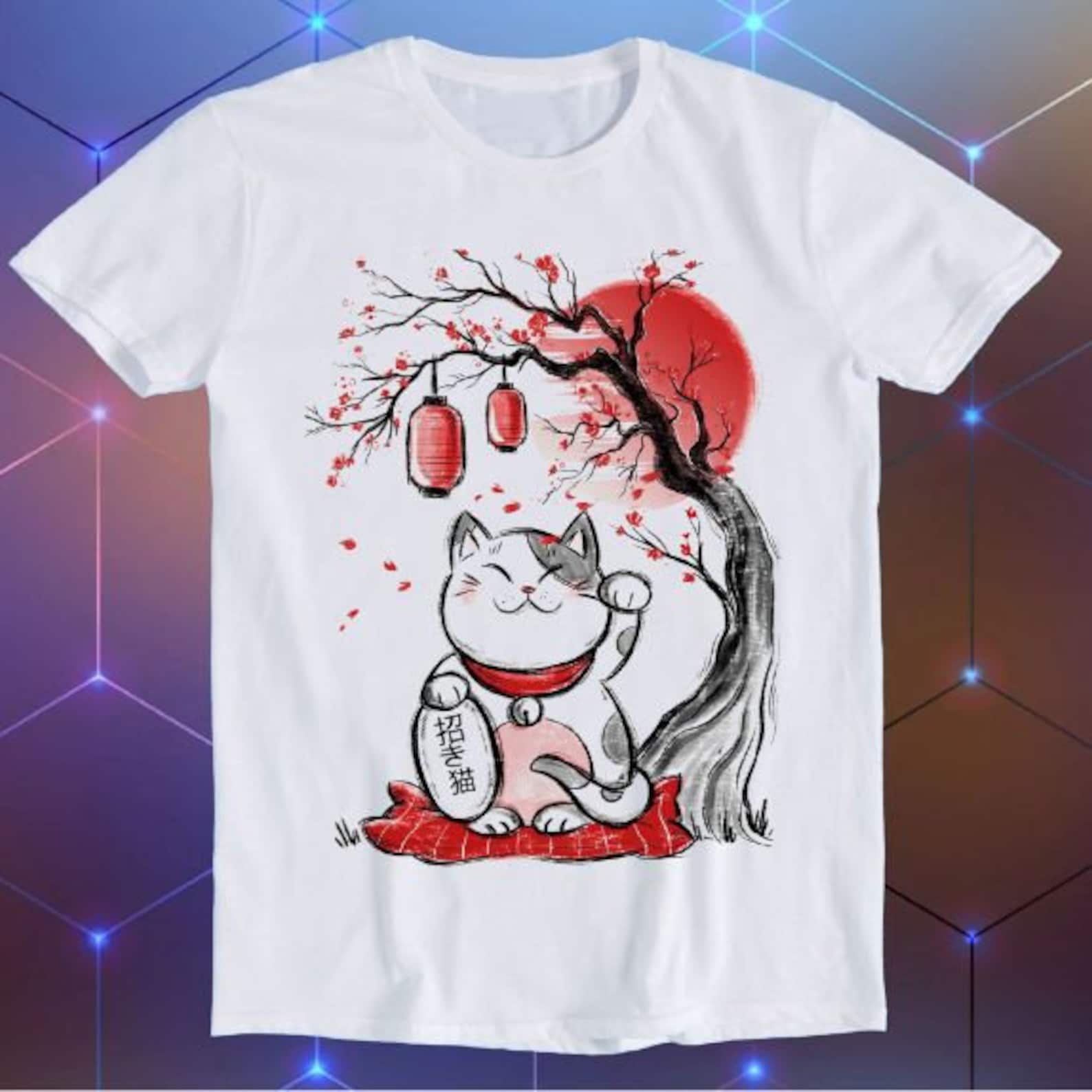 Maneki Neko Japanese Lucky Cat Chinese Meme Funny Gift T-Shirt E536 M