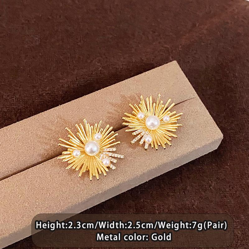 

Gold Color Metal Sunflower Shaped Imitation Pearl Earrings 2026 New Jewelry Gothic Style Accessories For Women‘s Ear stud