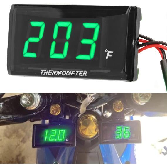 Motorrad Digitales Thermometer, DC 12V Ultra Dünnes Wassertemperaturanzeige Messgerät mit 18mm Sensoradapter und LCD-Anzeige, Digitales Hygrometer Feuchtigkeit