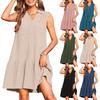 Women's Spring And Summer V-neck Button Sleeveless Dress Casual Vest Dress