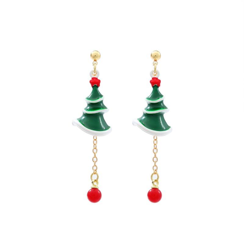 Festive Star Layered Dangle Earrings Women Zinc Alloy Drop With Christmas Tree Hat Design Oil Paint Finish