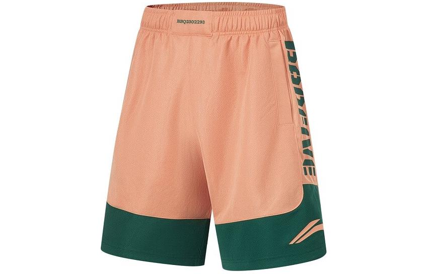 Li Ning Badfive Basketball Shorts Men s Sunset Orange Spruce Green AAPT067-3 M