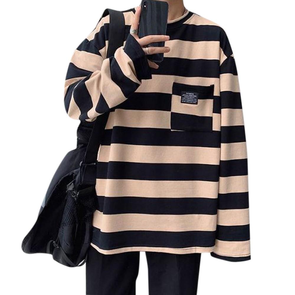 

Повсякденні вільні футболки з круглим вирізом і довгим рукавом у смужку для жінок і чоловіків унісекс S абрикосовий