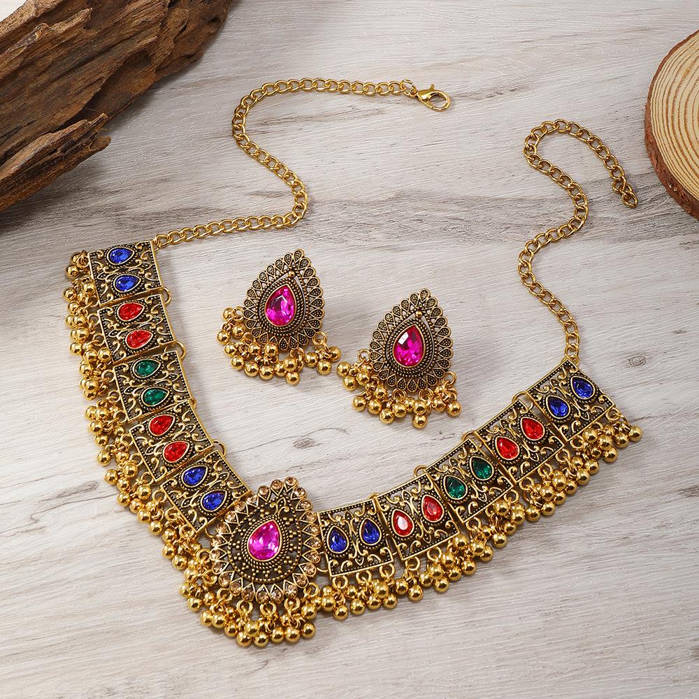 Elegant Rhinestone Tassel Necklace & Earrings Set: Ethnic Indian Retro Style Accessories for Women