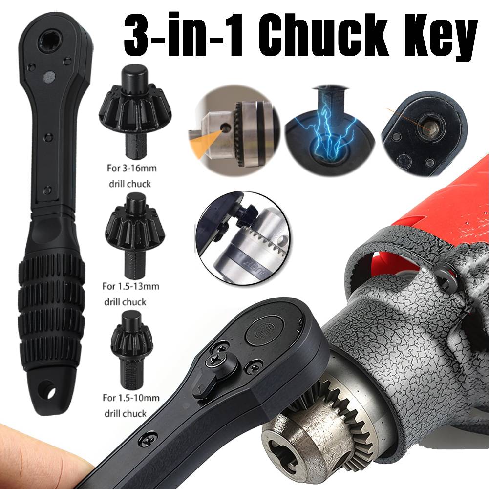 3-in-1 Ratchet Drill Chuck Key Wrench Non Slip Handle Chuck Key Replacement Tool Electric Drill Chuck Key Wrench for Power Tools