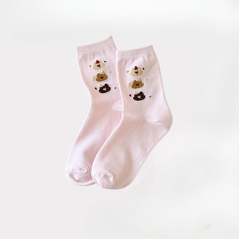 

Female Spring and Autumn Striped Bow Cartoon Cute Puppy College Wind Tube Socks 1 pair розовый