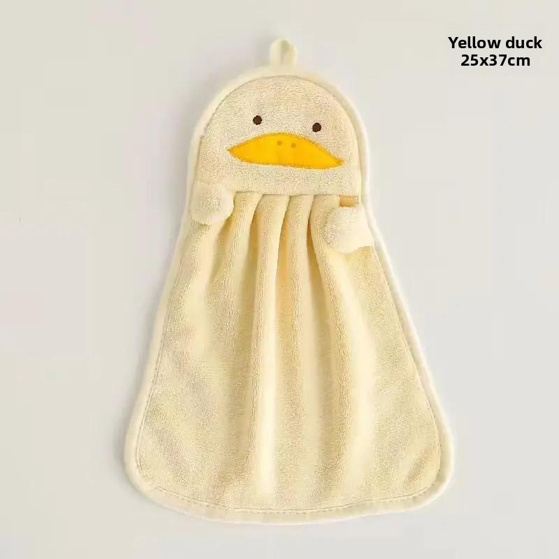 Hanging Coral Fleece Hand Towel Cartoon Animal Absorbent Kitchen Bathroom Washcloth Cute Goose Children Home Towels