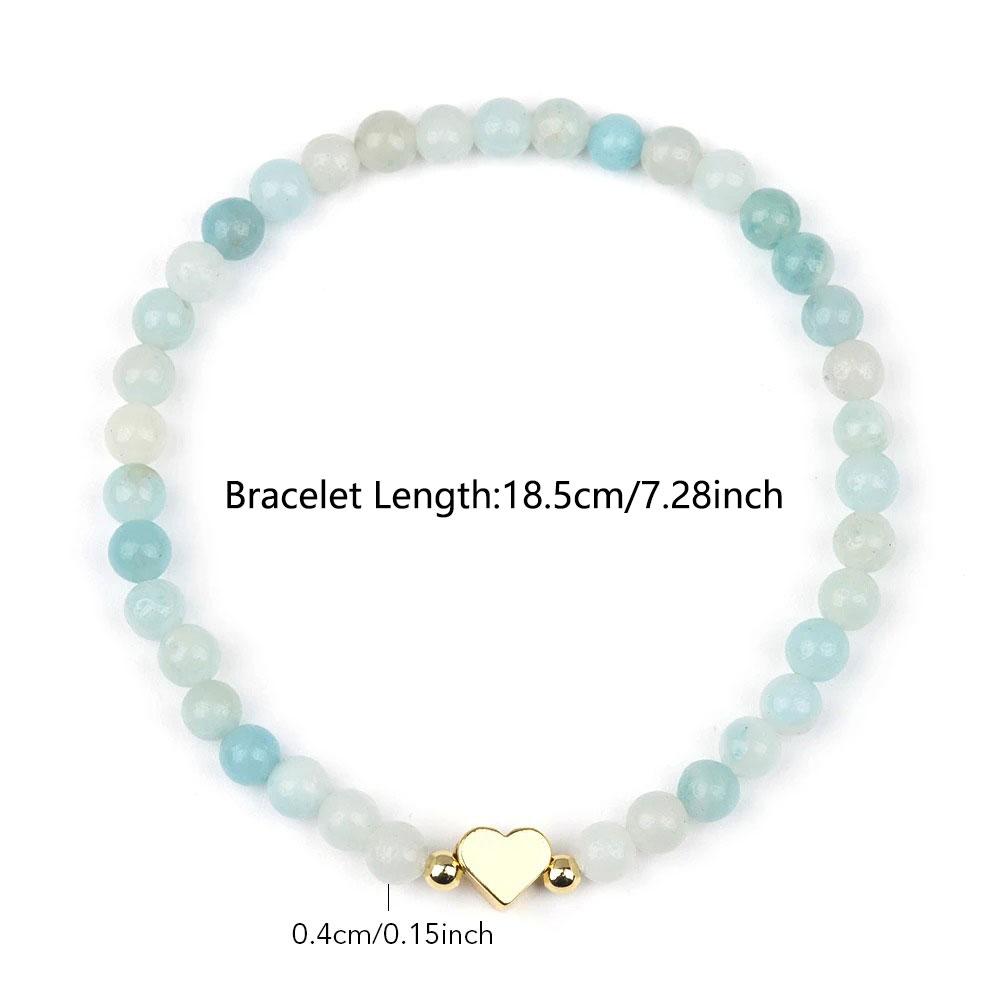 1pc Fashion 4mm Natural Stone Beads Heart Charm Stretchable Bracelet For Women Daily Jewelry