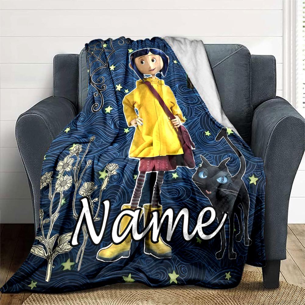 Customizable Coraline3 Throw Blanket – Personalized Name, All-Season Cozy Snug Blanket, Machine Washable, Personalized Blanket