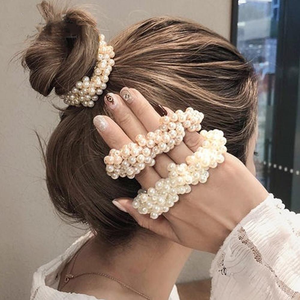 Pearl Ponytail Holder Faux Pearl Beads Elastic Hair Band for Woman