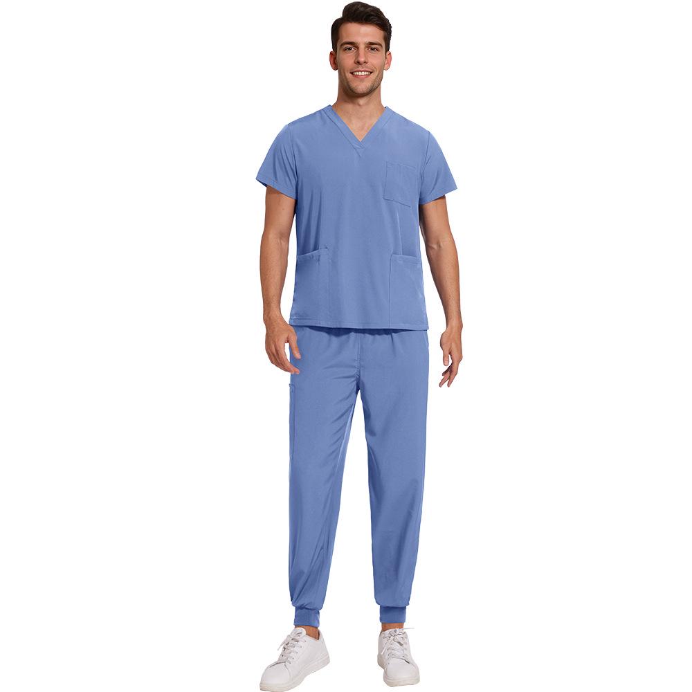 

Unisex Short-Sleeve Handwashing Uniform Nurse Isolation Gown Set XX Large светло-синий