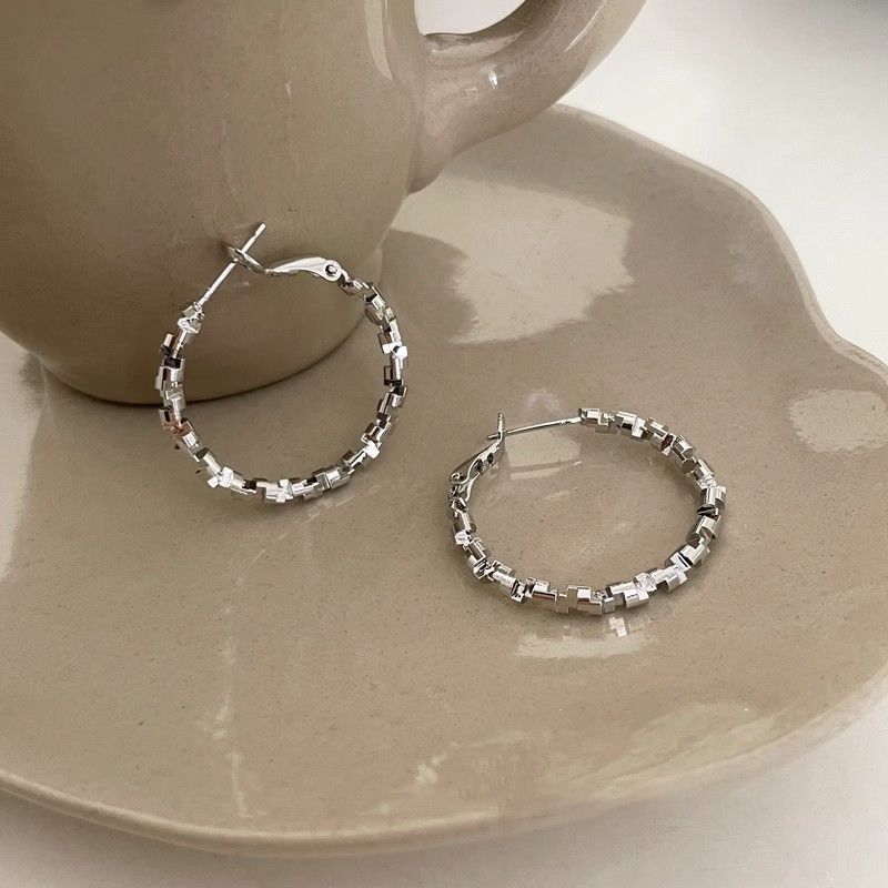 

Yin Su Ring Earrings Thin Lady Simple and Generous Elegant Earrings Square round Face Delicate Earrings Summer New Earrings Big Circle Earrings