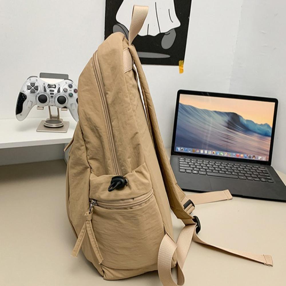 Casual Soft Nylon Backpack Large Capacity Lightweight Shoulder Bag Solid Color Travel Backpack