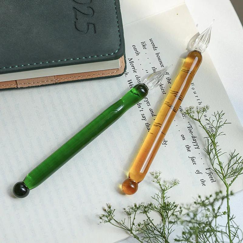 Glass Dip Pen Single Piece Signature Pen Colorful Transparent Glass Dip Pen For Students Stationery Gift Pen