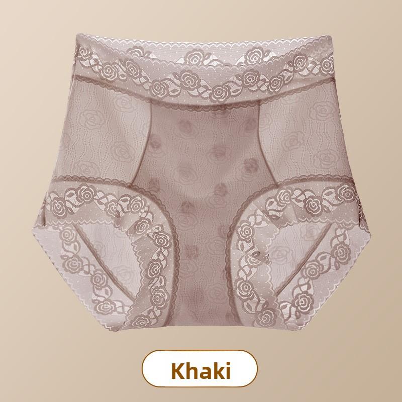 Big Size Lady Spring and Summer Sexy Lace Antibacterial Mulberry Silk Extended Crotch High Waist Belly Non Scratch Flat Angle Underwear