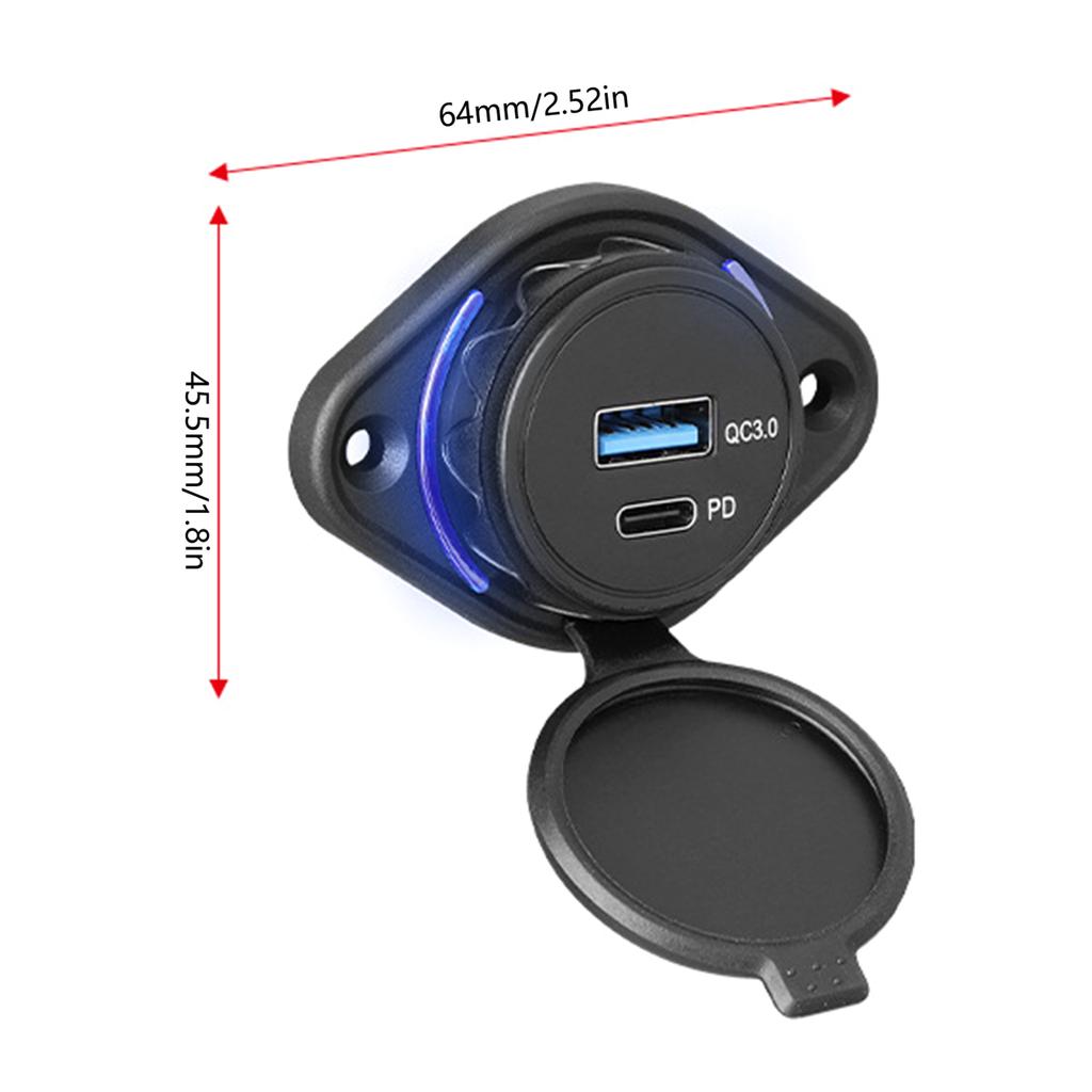 Quick Charge3.0 and PD18W S USB Outlet 12V/24V Panel Mount Car Chargers 36W USB Port Outlet Waterproof Cover