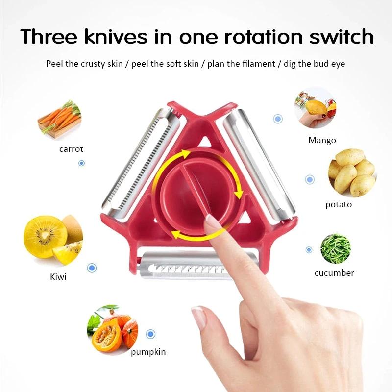 1 Stück 3-in-1 Magic Trio Sparschäler Set Hobel Raspel Schäler Julienne Schneider Multi-Schälmesser Zester Reibe Küchenwerkzeug