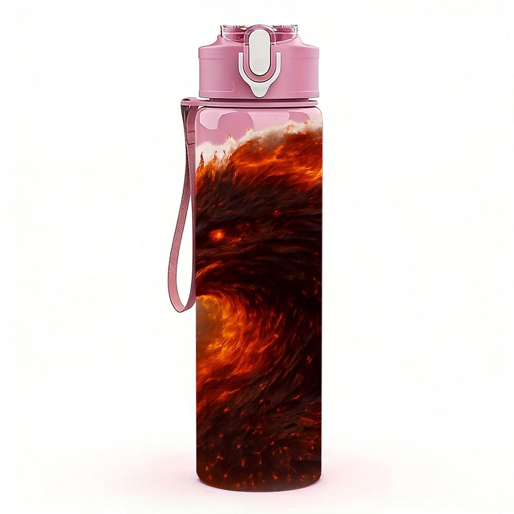 1PC Burning Fire Eagle Bird Art Print 750ml Color Plastic Sports Water Bottle Leakproof Flip Straw Lid Suitable for Sports Office Home Use
