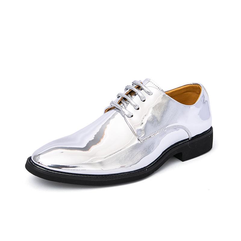 

Men s Extra Large Size 50 Glossy Leather Pointed Toe Formal Shoes Size 45 серебряный