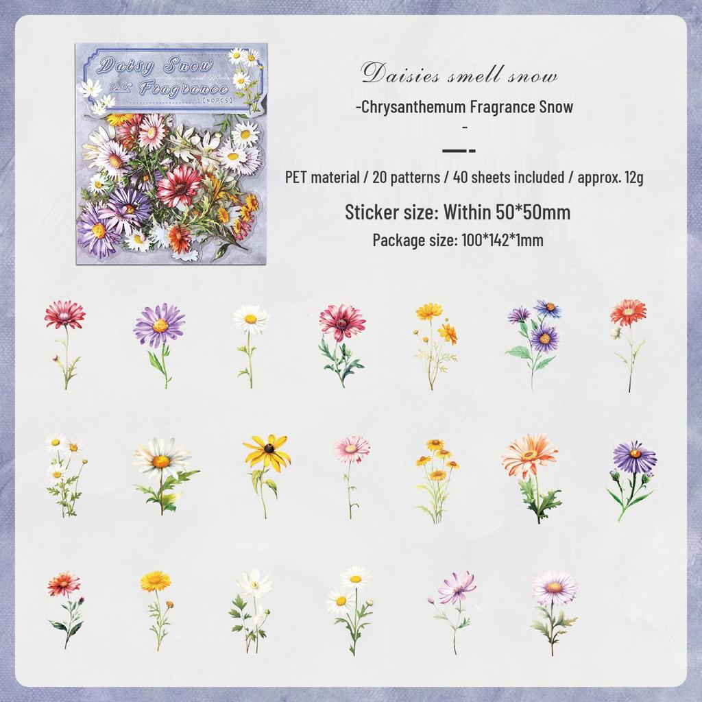 ZABC Cross the Flowers Dream Series Sticker Pack: 8 Styles of Plant & Flower Stickers for Journals and DIY Decor.