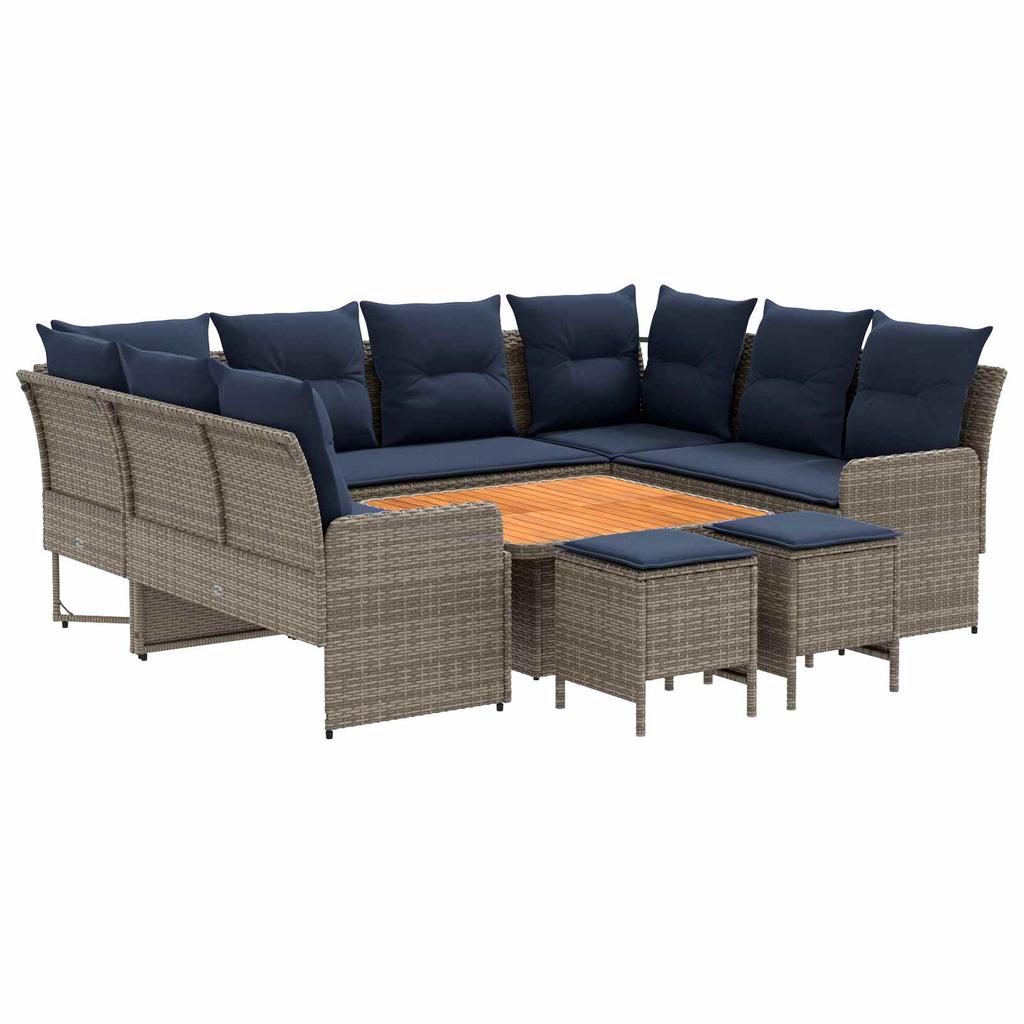 8 Piece Furniture Set with Cushions In Grey and Navy Blue PE Rattan