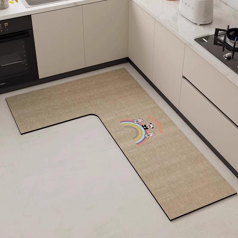 G5U2025 Anti-slip L-shaped Kitchen Mat - Absorbent, Diatomaceous Earth, No-wash, Wipe Clean, Anti-fall.