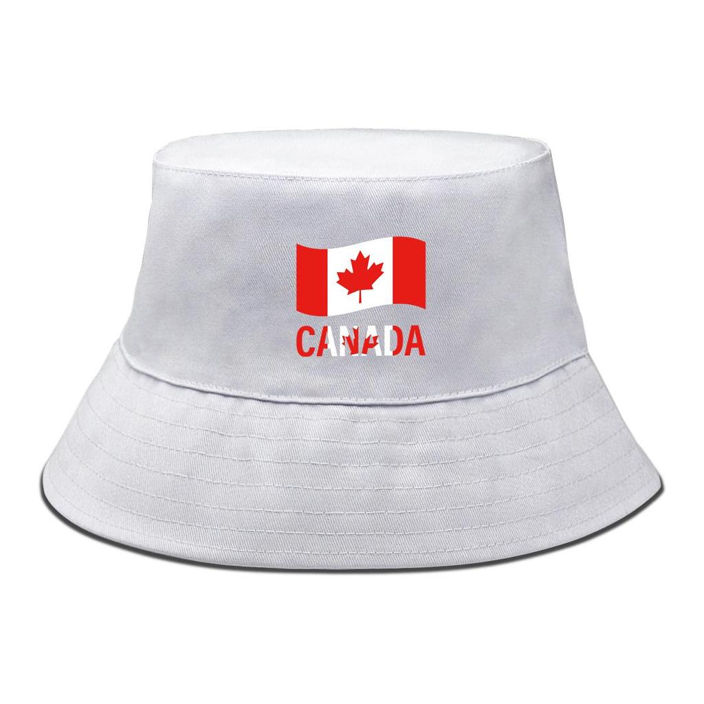 Flag of Canada Print Bucket Hat , Maple Leaf Fisherman Hat Polyester Casual Solid Color Basin Cap