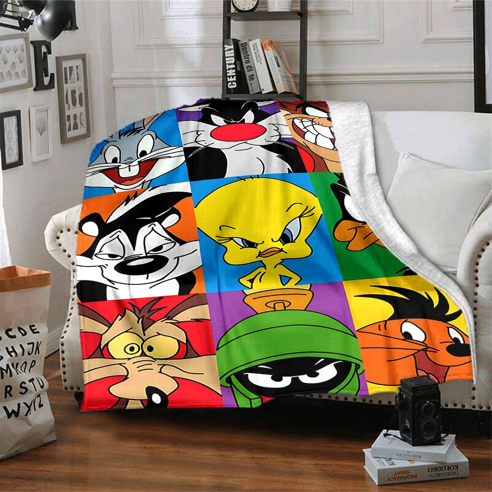1pc Looney Tunes Blanket Lightweight Flannel Throw For Sofa, Bed, Travel, Camping, Livingroom, Office, Couch, Chair, And Bed