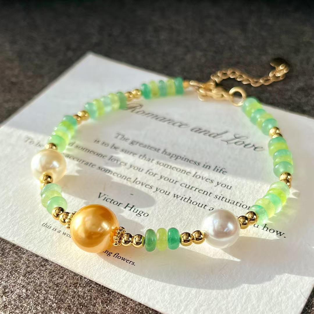 Retro Strong Light High Quality Artificial Crystal Pearl Natural Dongling Jade Bracelet Bracelet